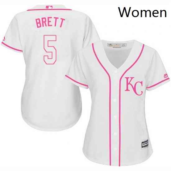 Womens Majestic Kansas City Royals 5 George Brett Authentic White Fashion Cool Base MLB Jersey